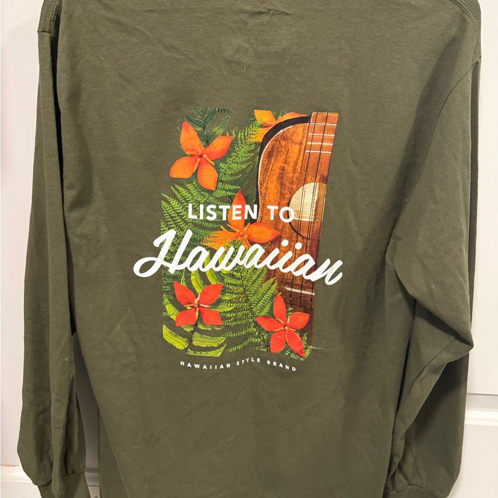 Hawaiian Style Brand Green Long Sleeve Shirt Medium Brand New